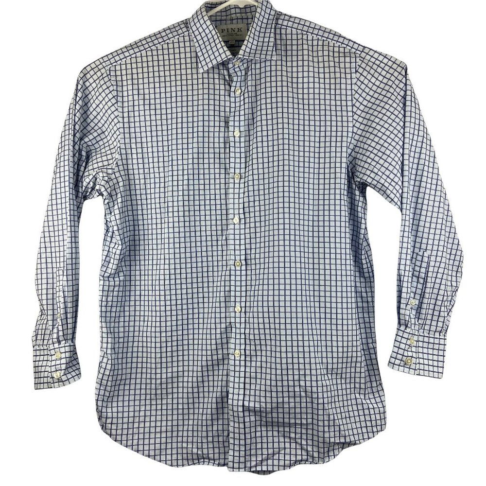 Pink Thomas Pink Long Sleeve Button Up Shirt Mens Check Classic Fit Size 18 - 37